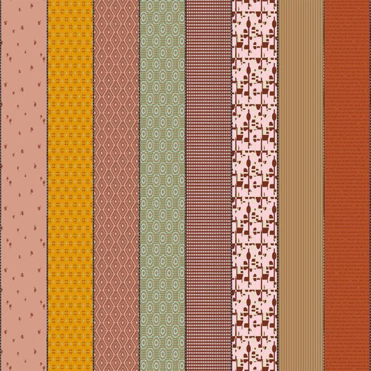 Image of Gathered Lollies Three Trentham quilting cotton fabric by Jen Kingwell for Moda Fabrics. Features stripes on a purple background. Cute Little Fabric Shop.