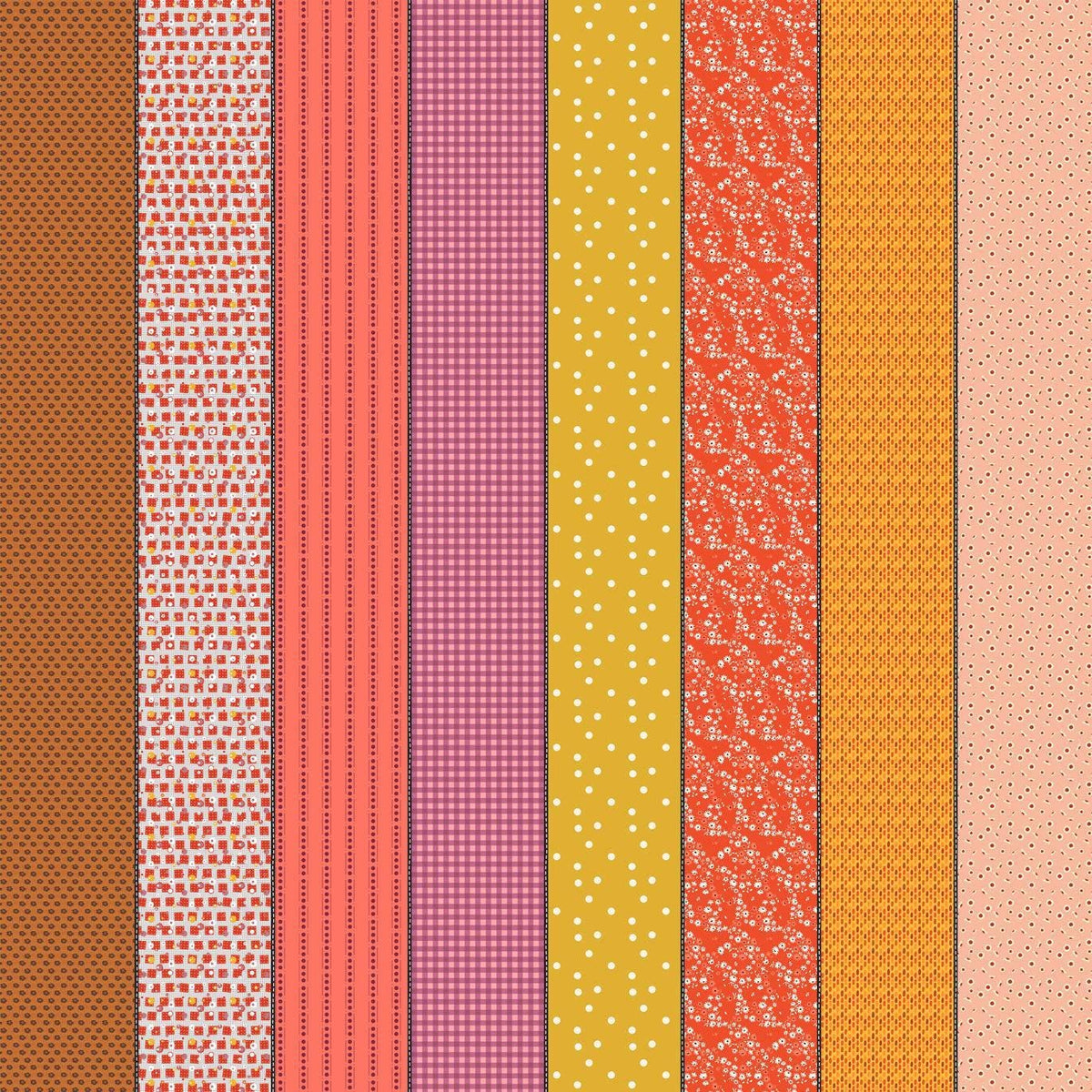Image of Gathered Lollies One Hazel quilting cotton fabric by Jen Kingwell for Moda Fabrics. Features stripes on a pink background. Cute Little Fabric Shop.