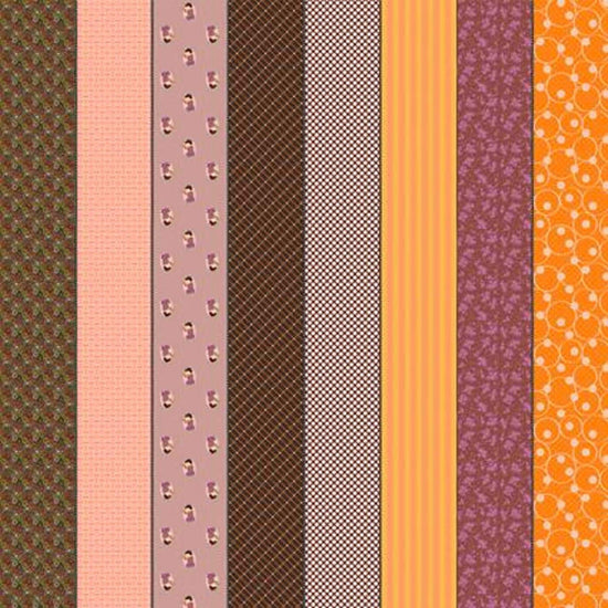 Image of Gathered Lollies Two Hazel quilting cotton fabric by Jen Kingwell for Moda Fabrics. Features stripes on a purple background. Cute Little Fabric Shop.