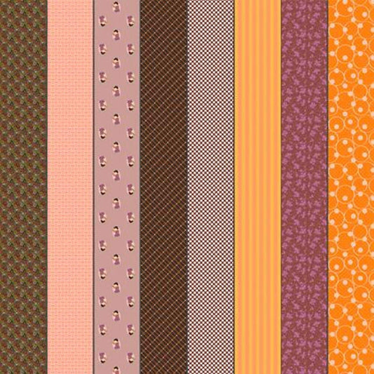 Image of Gathered Lollies Two Hazel quilting cotton fabric by Jen Kingwell for Moda Fabrics. Features stripes on a purple background. Cute Little Fabric Shop.