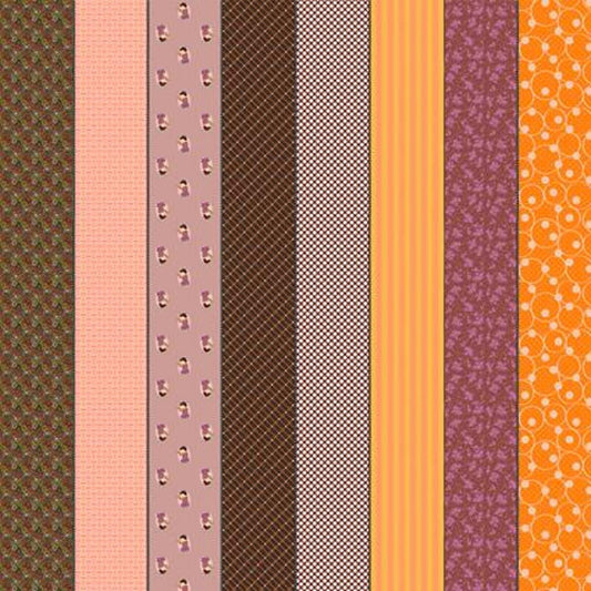 Image of Gathered Lollies Two Hazel quilting cotton fabric by Jen Kingwell for Moda Fabrics. Features stripes on a purple background. Cute Little Fabric Shop.