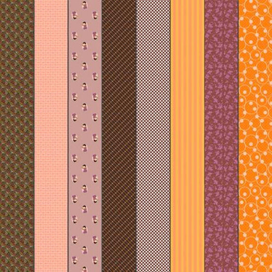 Image of Gathered Lollies Two Hazel quilting cotton fabric by Jen Kingwell for Moda Fabrics. Features stripes on a purple background. Cute Little Fabric Shop.