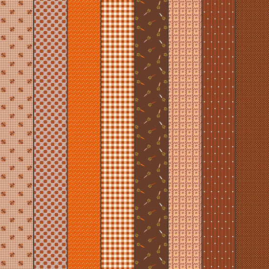 Image of Gathered Lollies Five Hazel quilting cotton fabric by Jen Kingwell for Moda Fabrics. Features stripes on a brown background. Cute Little Fabric Shop.