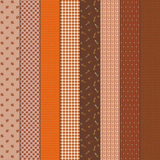 Image of Gathered Lollies Five Hazel quilting cotton fabric by Jen Kingwell for Moda Fabrics. Features stripes on a brown background. Cute Little Fabric Shop.