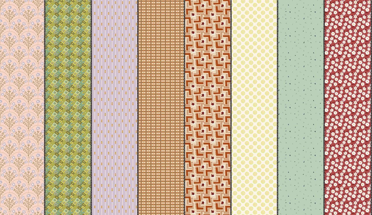 Image of Gathered Lollies Four Trentham quilting cotton fabric by Jen Kingwell for Moda Fabrics. Features stripes on an orange background. Cute Little Fabric Shop.