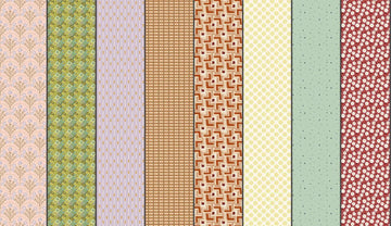 Image of Gathered Lollies Four Trentham quilting cotton fabric by Jen Kingwell for Moda Fabrics. Features stripes on an orange background. Cute Little Fabric Shop.
