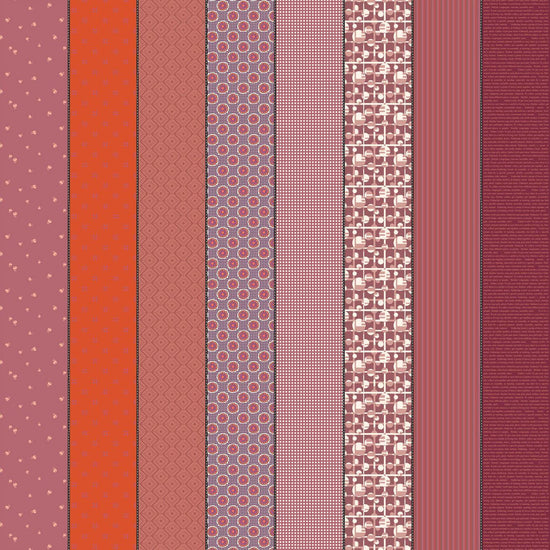 Image of Gathered Lollies Three Hazel quilting cotton fabric by Jen Kingwell for Moda Fabrics. Features stripes on a purple background. Cute Little Fabric Shop.