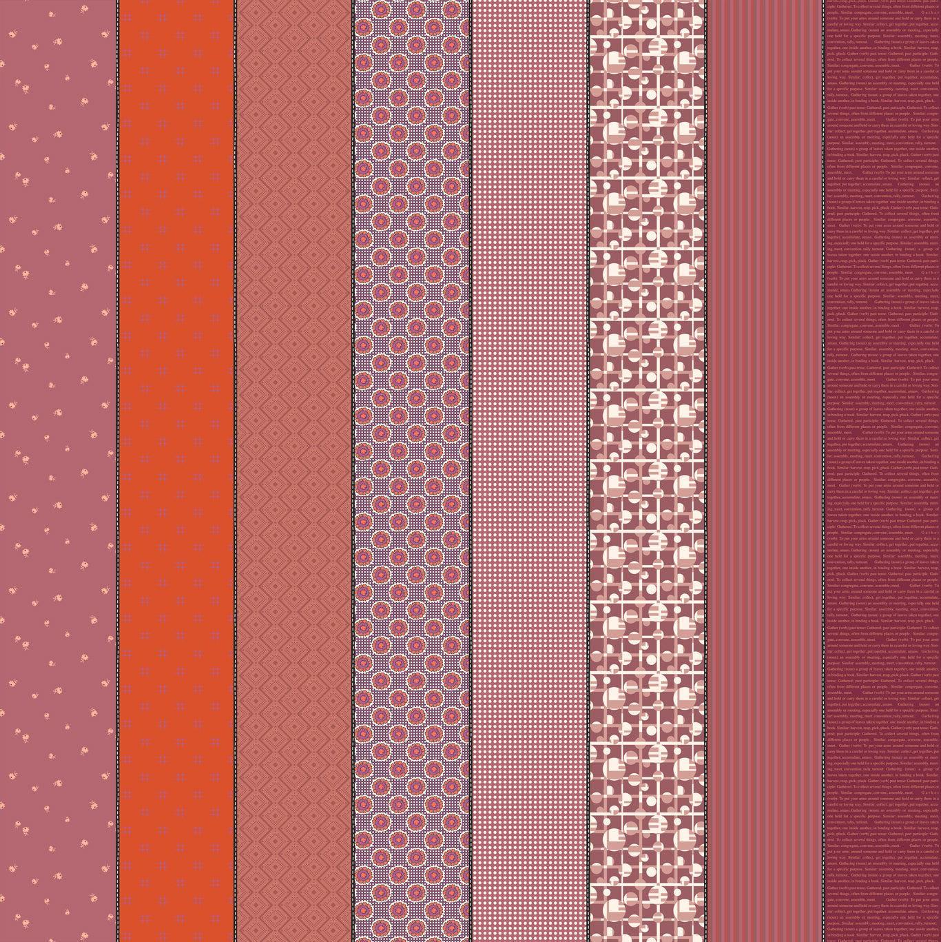 Image of Gathered Lollies Three Hazel quilting cotton fabric by Jen Kingwell for Moda Fabrics. Features stripes on a purple background. Cute Little Fabric Shop.