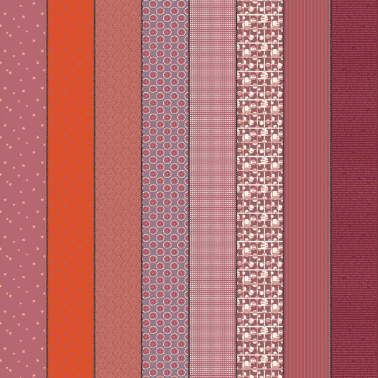 Image of Gathered Lollies Three Hazel quilting cotton fabric by Jen Kingwell for Moda Fabrics. Features stripes on a purple background. Cute Little Fabric Shop.
