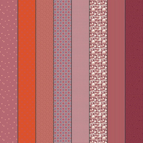 Image of Gathered Lollies Three Hazel quilting cotton fabric by Jen Kingwell for Moda Fabrics. Features stripes on a purple background. Cute Little Fabric Shop.