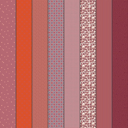 Image of Gathered Lollies Three Hazel quilting cotton fabric by Jen Kingwell for Moda Fabrics. Features stripes on a purple background. Cute Little Fabric Shop.