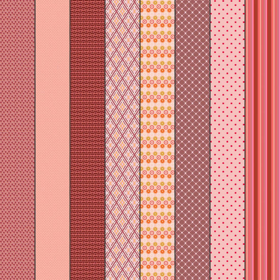Image of Gathered Lollies Six Hazel Pink quilting cotton fabric by Jen Kingwell for Moda Fabrics. Features stripes on a pink background. Cute Little Fabric Shop.