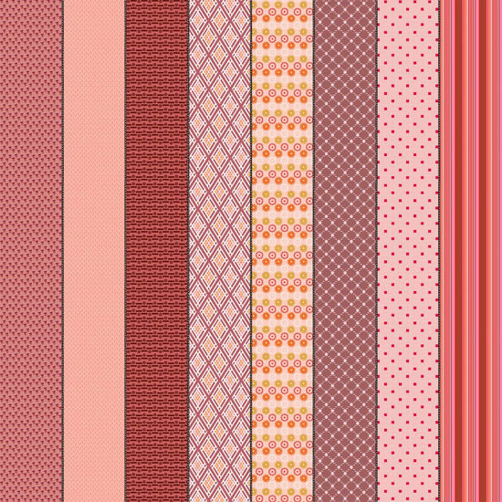 Image of Gathered Lollies Six Hazel Pink quilting cotton fabric by Jen Kingwell for Moda Fabrics. Features stripes on a pink background. Cute Little Fabric Shop.