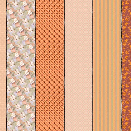 Image of Gathered Lollies Two Trentham quilting cotton fabric by Jen Kingwell for Moda Fabrics. Features stripes on an orange background. Cute Little Fabric Shop.