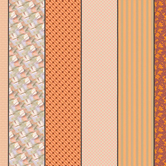 Image of Gathered Lollies Two Trentham quilting cotton fabric by Jen Kingwell for Moda Fabrics. Features stripes on an orange background. Cute Little Fabric Shop.