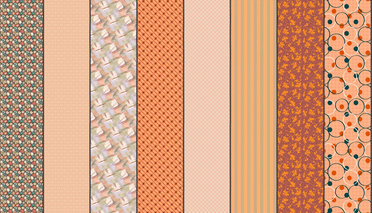 Image of Gathered Lollies Two Trentham quilting cotton fabric by Jen Kingwell for Moda Fabrics. Features stripes on an orange background. Cute Little Fabric Shop.