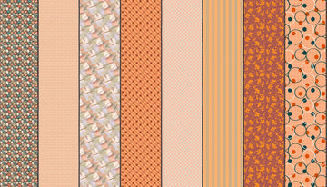 Image of Gathered Lollies Two Trentham quilting cotton fabric by Jen Kingwell for Moda Fabrics. Features stripes on an orange background. Cute Little Fabric Shop.