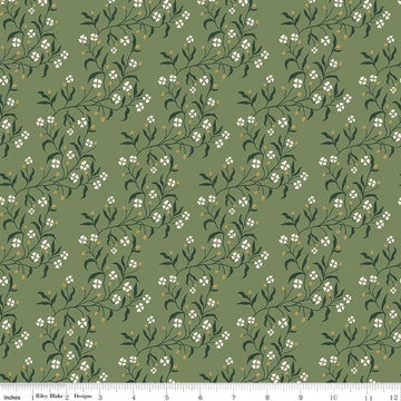 Image of Before the Blooms Astrid Basil quilting cotton fabric by Danelys Sidron for Riley Blake Designs. Features flowers on a green background. Cute Little Fabric Shop.