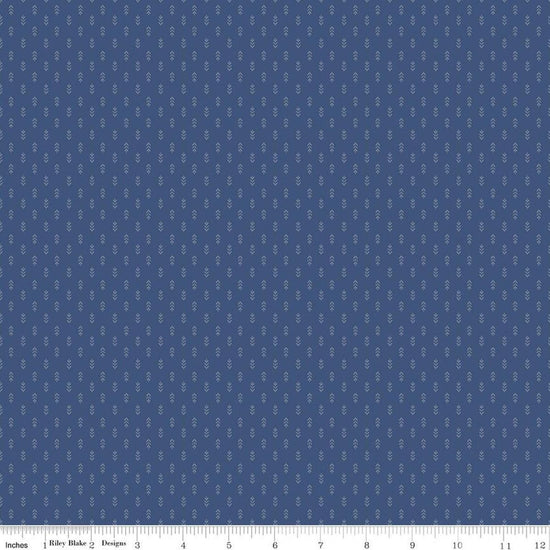 Image of Before the Blooms Mira Denim quilting cotton fabric by Danelys Sidron for Riley Blake Designs. Features flowers on a blue background. Cute Little Fabric Shop.