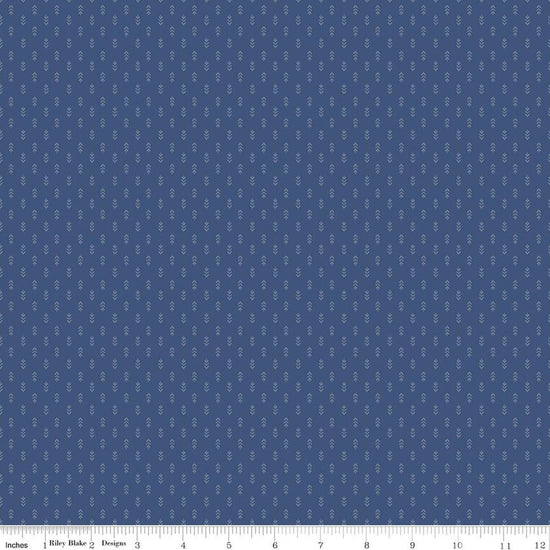 Image of Before the Blooms Mira Denim quilting cotton fabric by Danelys Sidron for Riley Blake Designs. Features flowers on a blue background. Cute Little Fabric Shop.