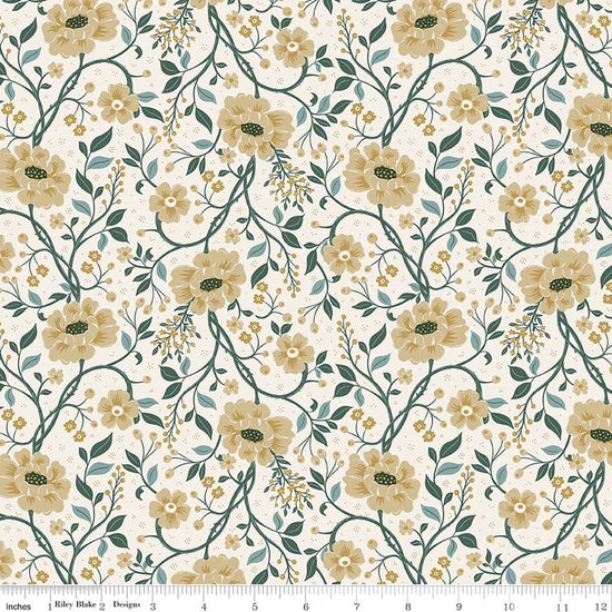 Image of Before the Blooms Main Cream quilting cotton fabric by Danelys Sidron for Riley Blake Designs. Features flowers on a cream background. Cute Little Fabric Shop.