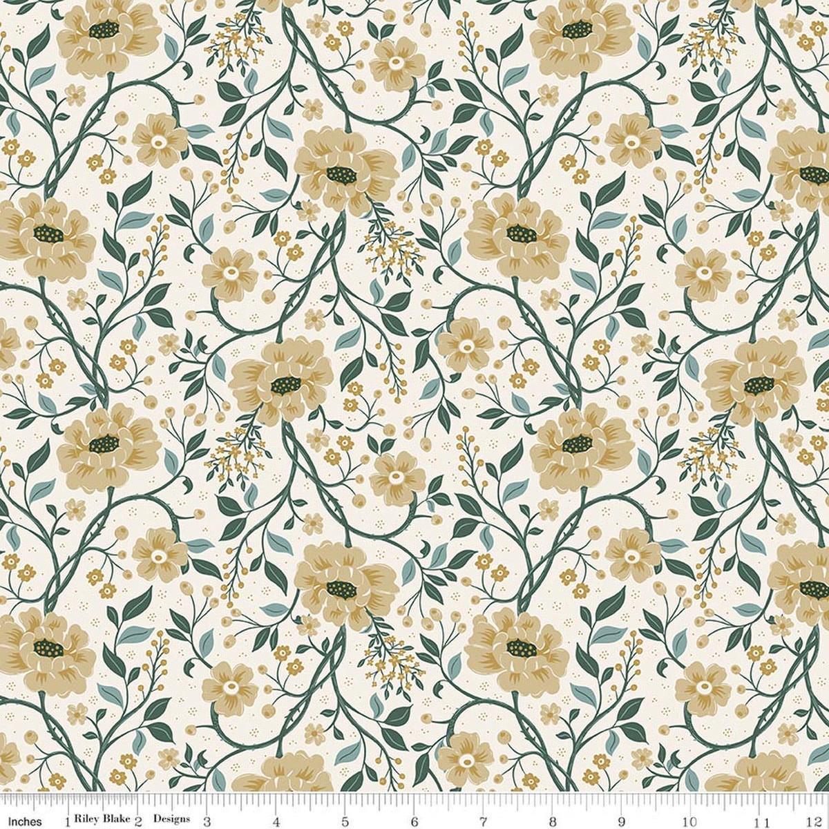 Image of Before the Blooms Main Cream quilting cotton fabric by Danelys Sidron for Riley Blake Designs. Features flowers on a cream background. Cute Little Fabric Shop.