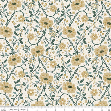 Image of Before the Blooms Main Cream quilting cotton fabric by Danelys Sidron for Riley Blake Designs. Features flowers on a cream background. Cute Little Fabric Shop.