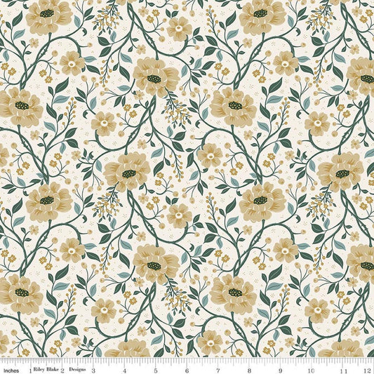 Image of Before the Blooms Main Cream quilting cotton fabric by Danelys Sidron for Riley Blake Designs. Features flowers on a cream background. Cute Little Fabric Shop.