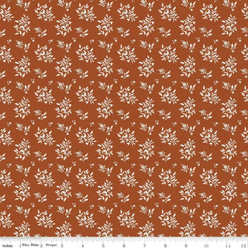 Image of Before the Blooms Juniper Rust quilting cotton fabric by Danelys Sidron for Riley Blake Designs. Features flowers on an orange background. Cute Little Fabric Shop.