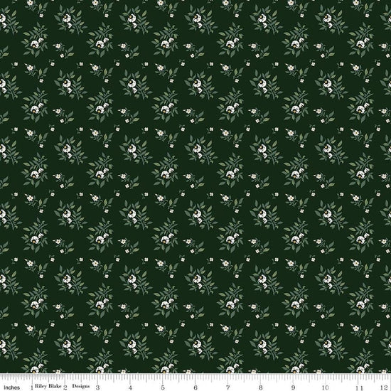 Image of Before the Blooms Juniper Pine quilting cotton fabric by Danelys Sidron for Riley Blake Designs. Features flowers on a green background. Cute Little Fabric Shop.