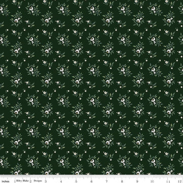 Image of Before the Blooms Juniper Pine quilting cotton fabric by Danelys Sidron for Riley Blake Designs. Features flowers on a green background. Cute Little Fabric Shop.