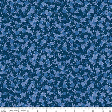Image of Foxglove Hydrangea Oxford Blue quilting cotton fabric by Jill Finley for Riley Blake Designs. Features flowers on a blue background. Cute Little Fabric Shop.