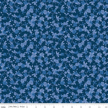 Image of Foxglove Hydrangea Oxford Blue quilting cotton fabric by Jill Finley for Riley Blake Designs. Features flowers on a blue background. Cute Little Fabric Shop.