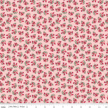 Image of Foxglove Bluebells Pink quilting cotton fabric by Jill Finley for Riley Blake Designs. Features flowers on a pink background. Cute Little Fabric Shop.