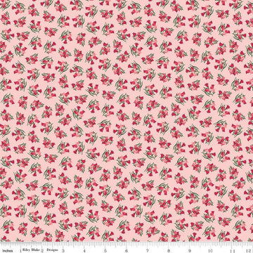 Image of Foxglove Bluebells Pink quilting cotton fabric by Jill Finley for Riley Blake Designs. Features flowers on a pink background. Cute Little Fabric Shop.