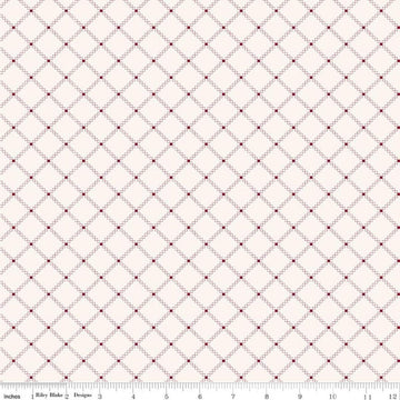 Image of Foxglove Squares Dahlia Red quilting cotton fabric by Jill Finley for Riley Blake Designs. Features squares on a cream background. Cute Little Fabric Shop.