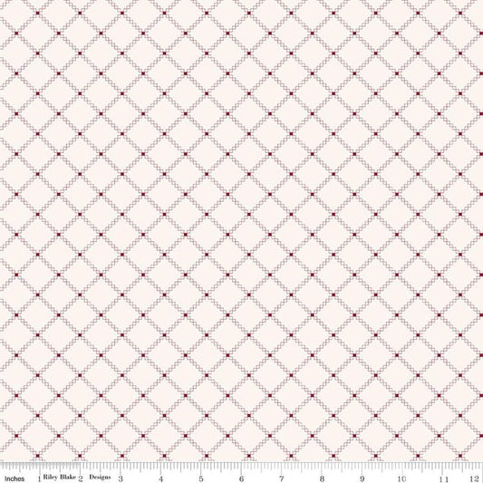 Image of Foxglove Squares Dahlia Red quilting cotton fabric by Jill Finley for Riley Blake Designs. Features squares on a cream background. Cute Little Fabric Shop.