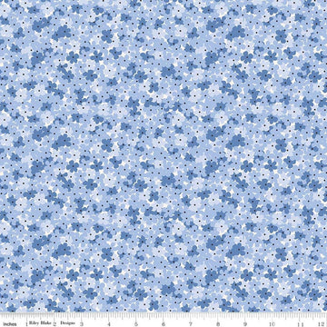 Image of Foxglove Hydrangea Blueberry quilting cotton fabric by Jill Finley for Riley Blake Designs. Features flowers on a blue background. Cute Little Fabric Shop.