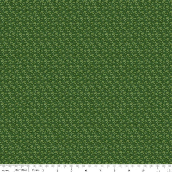 Image of Foxglove Tonal Floral Hunter quilting cotton fabric by Jill Finley for Riley Blake Designs. Features flowers on a green background. Cute Little Fabric Shop.