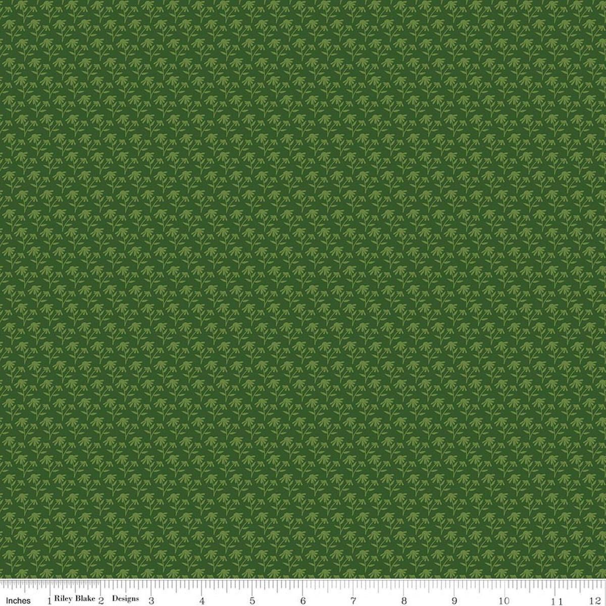 Image of Foxglove Tonal Floral Hunter quilting cotton fabric by Jill Finley for Riley Blake Designs. Features flowers on a green background. Cute Little Fabric Shop.
