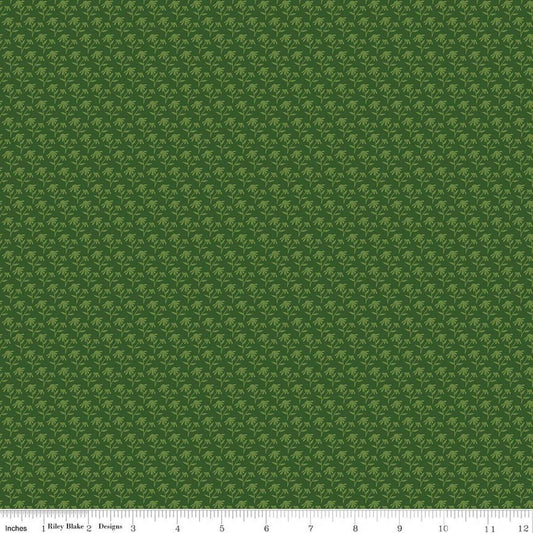 Image of Foxglove Tonal Floral Hunter quilting cotton fabric by Jill Finley for Riley Blake Designs. Features flowers on a green background. Cute Little Fabric Shop.
