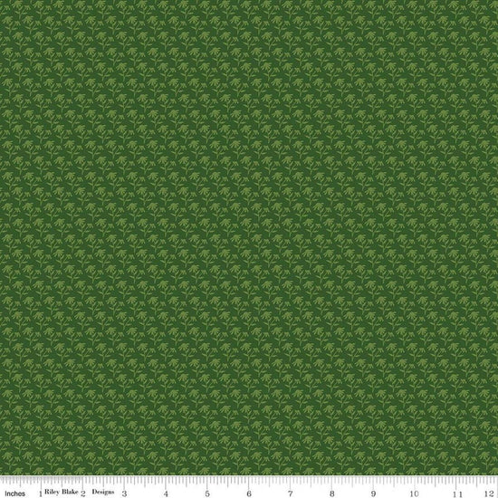 Image of Foxglove Tonal Floral Hunter quilting cotton fabric by Jill Finley for Riley Blake Designs. Features flowers on a green background. Cute Little Fabric Shop.