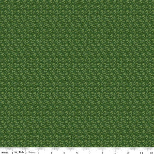 Image of Foxglove Tonal Floral Hunter quilting cotton fabric by Jill Finley for Riley Blake Designs. Features flowers on a green background. Cute Little Fabric Shop.