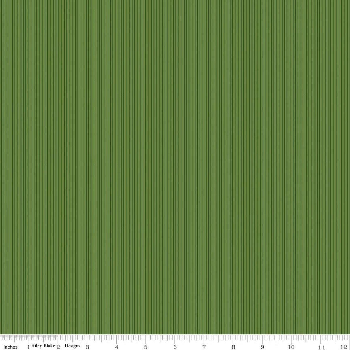 Image of Foxglove Stripes Basil quilting cotton fabric by Jill Finley for Riley Blake Designs. Features stripes on a green background. Cute Little Fabric Shop.