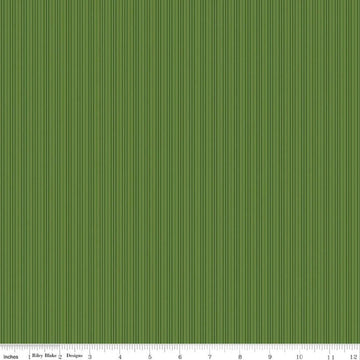 Image of Foxglove Stripes Basil quilting cotton fabric by Jill Finley for Riley Blake Designs. Features stripes on a green background. Cute Little Fabric Shop.