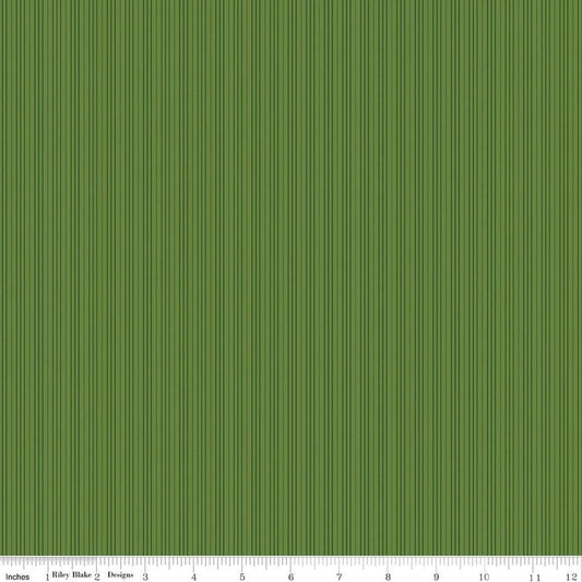 Image of Foxglove Stripes Basil quilting cotton fabric by Jill Finley for Riley Blake Designs. Features stripes on a green background. Cute Little Fabric Shop.