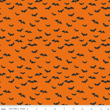 Bad to the Bone Bats Orange Halloween Fabric - C11923 - Riley Blake Quilting Cotton Fabric