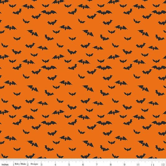 Bad to the Bone Bats Orange Halloween Fabric - C11923 - Riley Blake Quilting Cotton Fabric