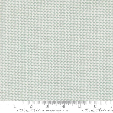 Image of Gathered Bonbons Lazy Leaf Home Town Sky quilting cotton fabric by Jen Kingwell for Moda Fabrics. Features tiny leaves on a blue background. Cute Little Fabric Shop.