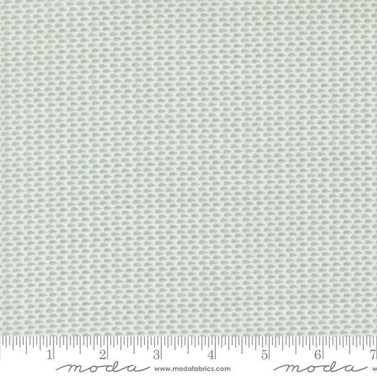 Image of Gathered Bonbons Lazy Leaf Home Town Sky quilting cotton fabric by Jen Kingwell for Moda Fabrics. Features tiny leaves on a blue background. Cute Little Fabric Shop.